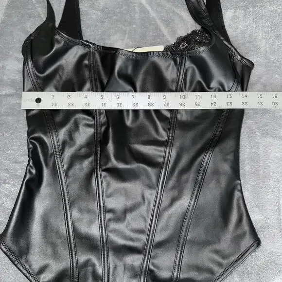 Popilush Faux Leather Lace Shapewear Bodysuit Tummy Control Thong Underwire Sz M - Picture 9 of 10